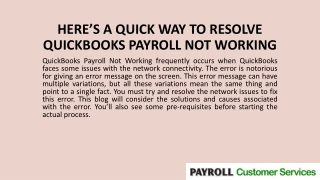 HERE’S A QUICK WAY TO RESOLVE QUICKBOOKS PAYROLL NOT WORKING