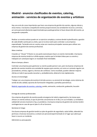 Madrid - catering, animación  servicios de organización de eventos y artísticos