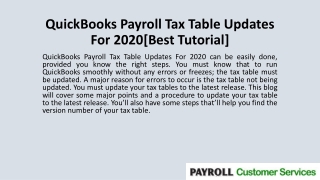 QuickBooks Payroll Tax Table Updates For 2020[Best Tutorial]