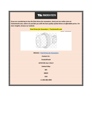 Final Drives for Excavators  Tracksnteeth.com