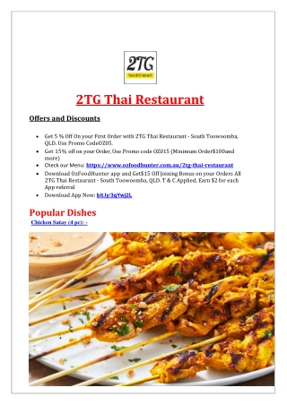 5% Off - 2TG Thai Restaurant Menu South Toowoomba, QLD