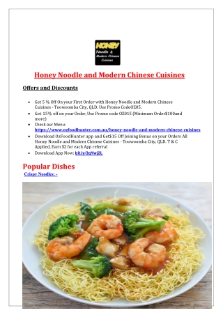5% Off - Honey Noodle & Morden Chinese Toowoomba City, QLD
