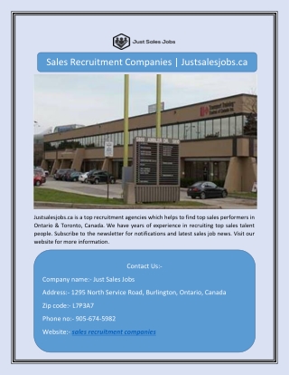 Sales Recruitment Companies | Justsalesjobs.ca