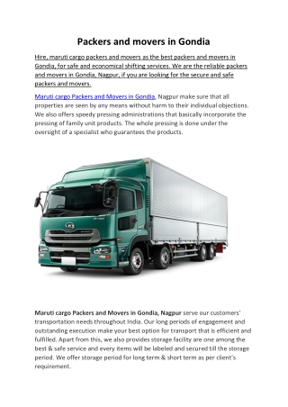 Packers and movers in Gondia