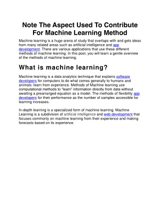 Note The Aspect Used To Contribute For Machine Learning Method