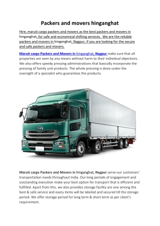 Packers and movers hinganghat