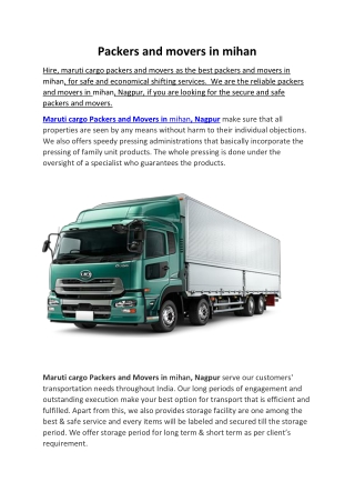 Packers and movers in mihan