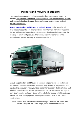 Packers and movers in butibori