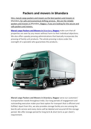 Packers and movers in bhandara