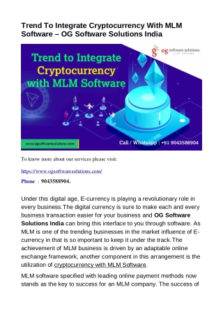 Trend To Integrate Cryptocurrency With MLM Software - OG Software Solutions India