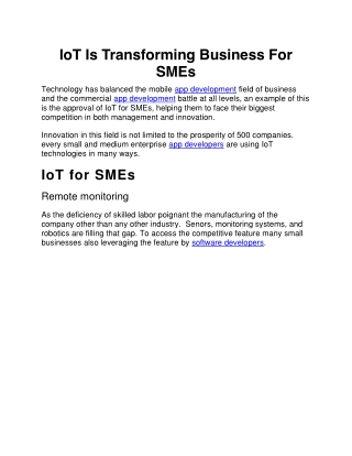 IoT Is Transforming Business For SMEs