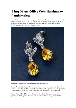Bling Offers Office Wear Earrings to Pendant Sets