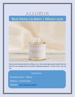 Best Hemp Lip Balm | Allueur.com