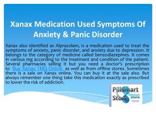 Xanax Medication Used Symptoms Of Anxiety & Panic Disorder