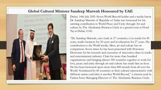 Global Cultural Minister Sandeep Marwah Honoured by UAE
