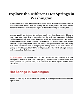 Explore the Different Hot Springs in Washington