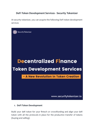 DeFi Token Development Services - Security Tokenizer