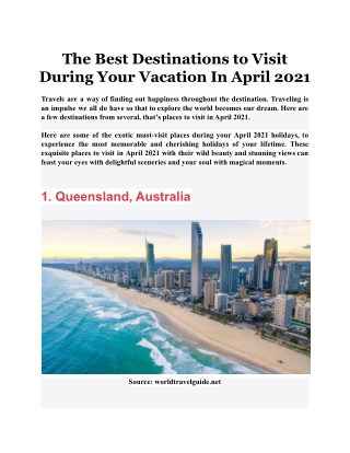 The Best Destinations to Visit During Your Vacation In April 2021