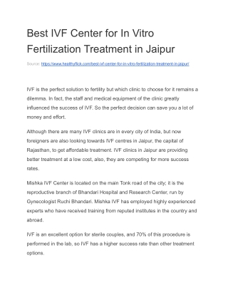 Best IVF Center for In Vitro Fertilization Treatment in Jaipur