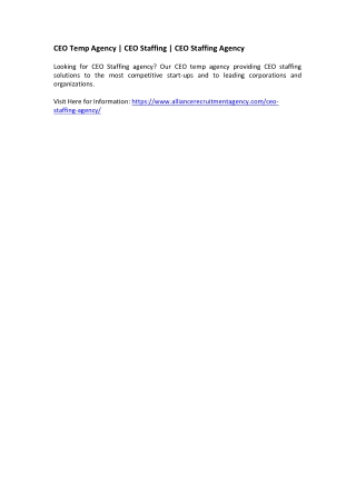 CEO Temp Agency - CEO Staffing - CEO Staffing Agency