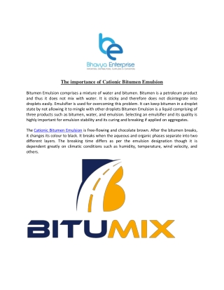 The importance of Cationic Bitumen Emulsion