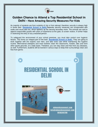 Golden Chance to Attend a Top Residential School in Delhi - Have Amazing Security Measures For Kids
