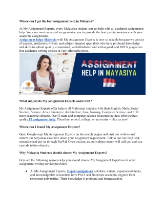 Where can I get the best assignment help in Malaysia