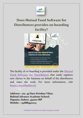 Does Mutual Fund Software for Distributors provides on boarding facility