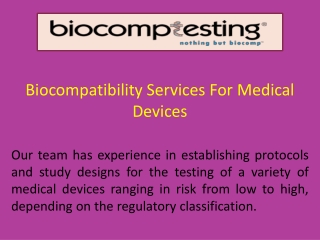 Biocompatibility Services For Medical Devices