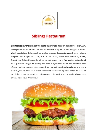 5% off - Siblings Pizza Burger Restaurant North Perth, WA