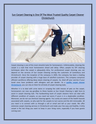 Sun Carpet Cleaning Is One Of The Most Trusted Quality Carpet Cleaner Christchurch