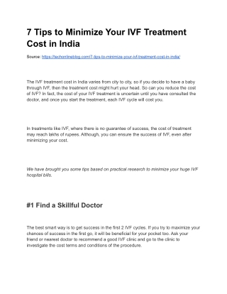 7 Tips to Minimize Your IVF Treatment Cost in India