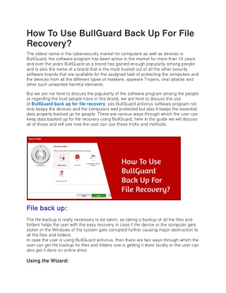 How To Use BullGuard Back Up For File Recovery?