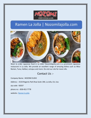 Ramen La Jolla | Nozomilajolla.com