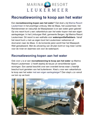Recreatiewoning kopen aan het water
