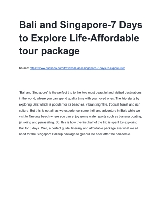 Bali and Singapore-7 Days to Expore Life-Affordable tour package_2