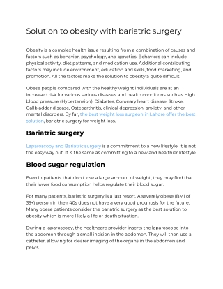 Solution to obesity with bariatric surgery