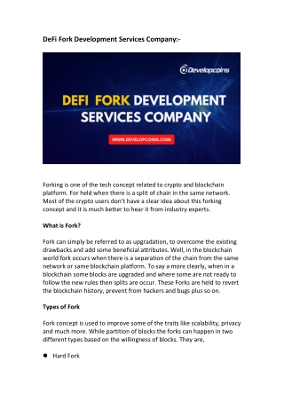 DeFi Fork Development Services Company