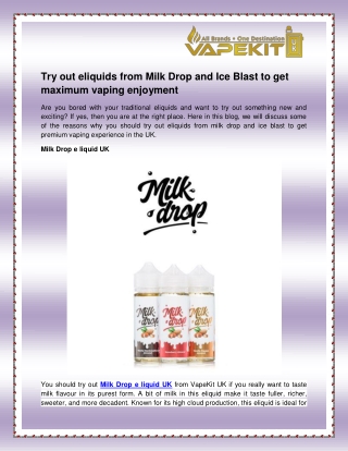 Milk Drop e liquid UK