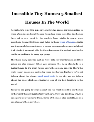 Incredible Tiny Homes 5 Smallest Houses In The World