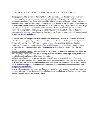 4 COMMON REFRIGERATOR ISSUES AND THEIR FIXES BY REFRIGERATOR REPAIR IN PATNA