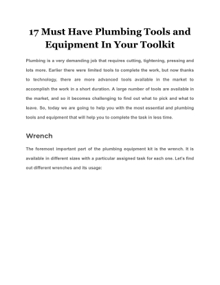 17 Must Have Plumbing Tools and Equipment In Your Toolkit
