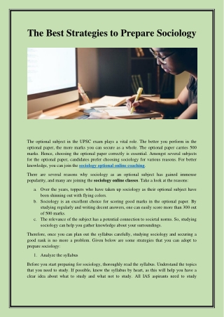 The Best Strategies to Prepare Sociology