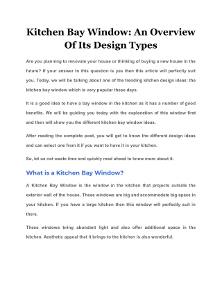 Kitchen Bay Window An Overview Of Its Design Types
