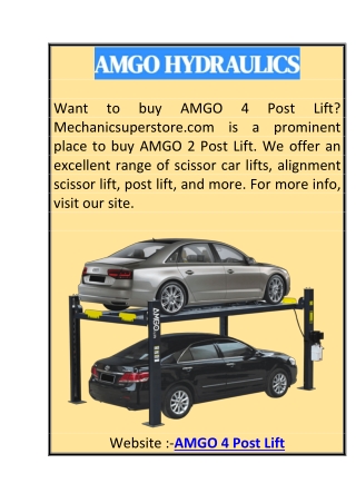 AMGO 4 Post Lift | Mechanicsuperstore.com