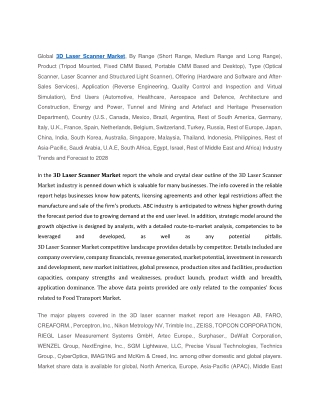 3D Laser Scanner Market Segmentation, Size, Analysis, Key Players and Forecast