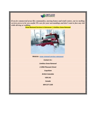 Snow Removal Services in Vancouver Limitless Snow Removal