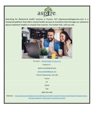 Mental Health in Fresno, CA  Aspirecounselingservice