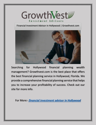 Financial Investment Advisor in Hollywood | Growthvest.com