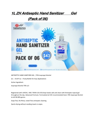 1L ZH Antiseptic Hand Sanitizer        Gel